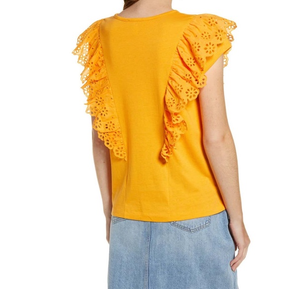 RACHEL PARCELL Orange Citrus Eyelet Ruffle Tee🥰 - Picture 2 of 5